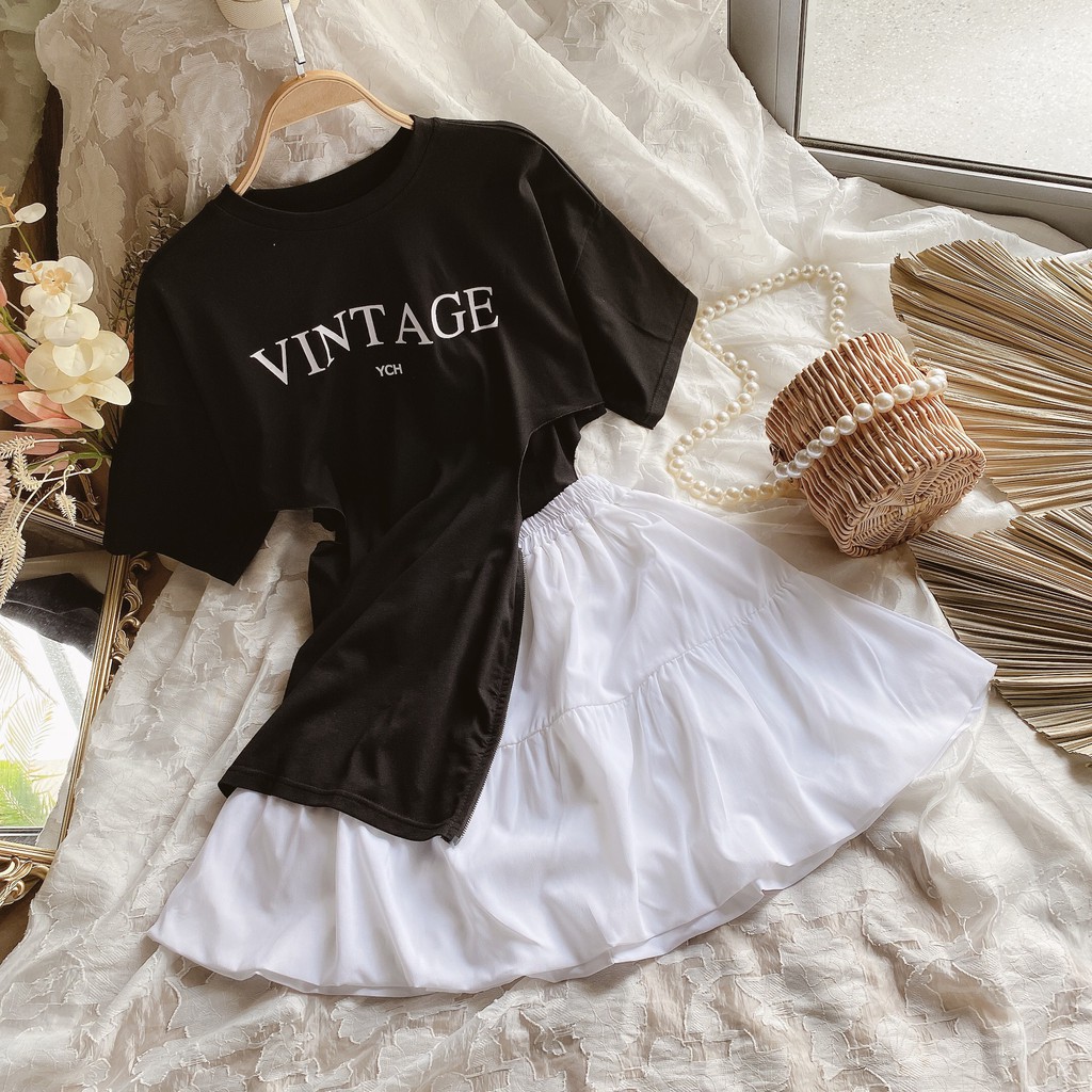 Set pull chữ lệch tà + cváy trắng  KÈM ẢNH THẬT  BAO KIỂM ❌