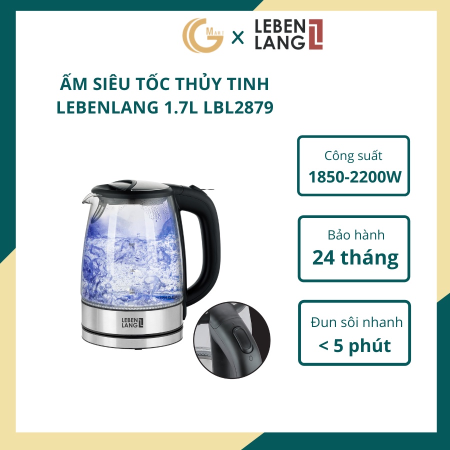 Ấm siêu tốc bình siêu tốc thủy tinh LEBENLANG từ Đức bảo hành 2 năm- HUY ANH