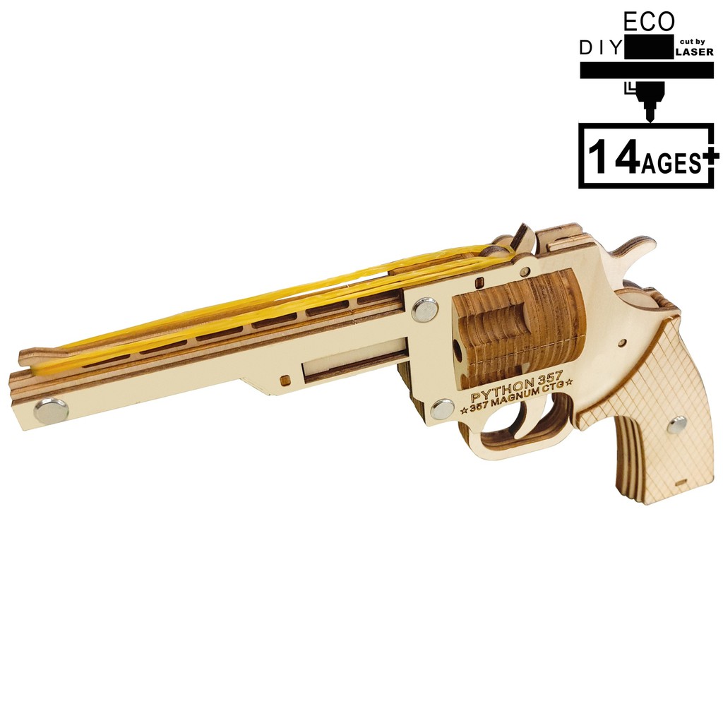 ✜♈✚Bán hàng trực tiếp Dây đeo cao su Revolver Súng có màu đóng hộp xuyên biên giới Tự làm bằng gỗ Câu đố ba chiều Quy tr