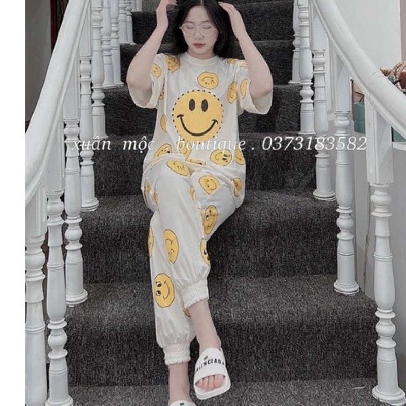 Set Đồ Nữ,Đồ Bộ Mặc Nhà Mặt Cười Siêu Xinh Chất Thun Siêu Mát- Hàng Đẹp