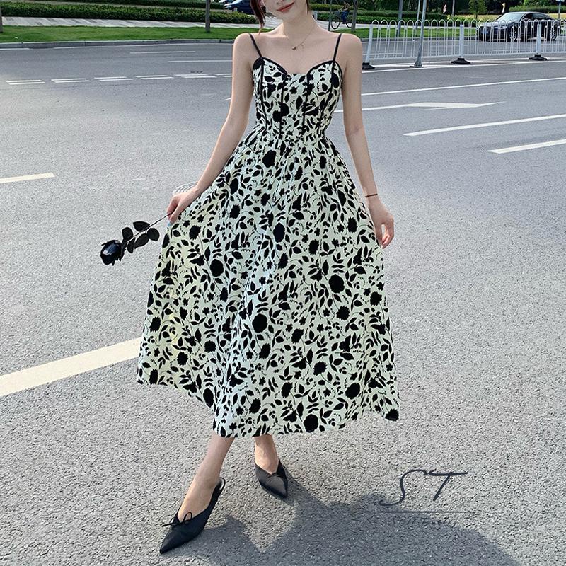 Đầm Hai Dây Dáng Chữ A In Họa Tiết Hoa Thanh Lịch Cho Nữ