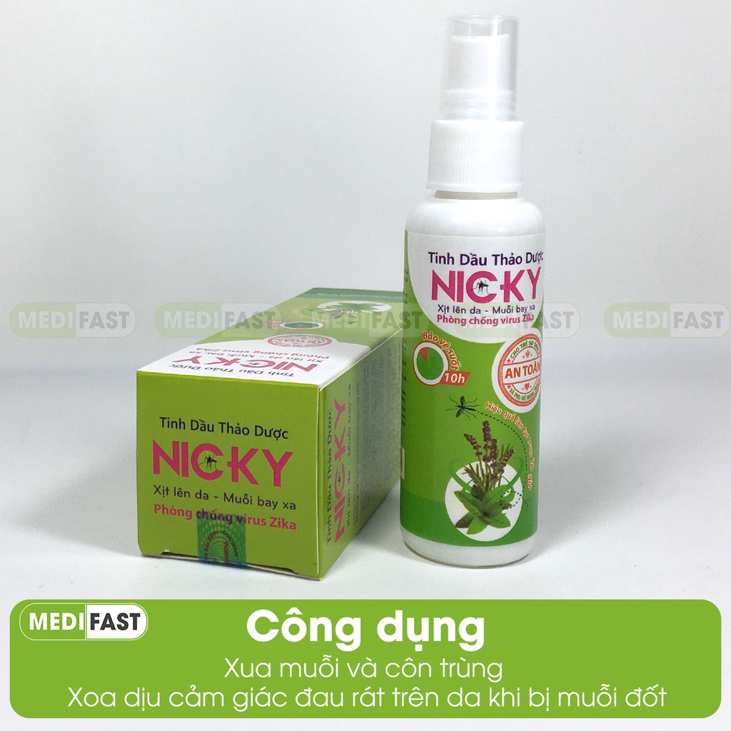 Xịt muỗi Nicky, đuổi muỗi và côn trùng, an toàn cho cả trẻ sơ sinh từ tinh dầu bạc hà, sả chanh - Chai 60ml