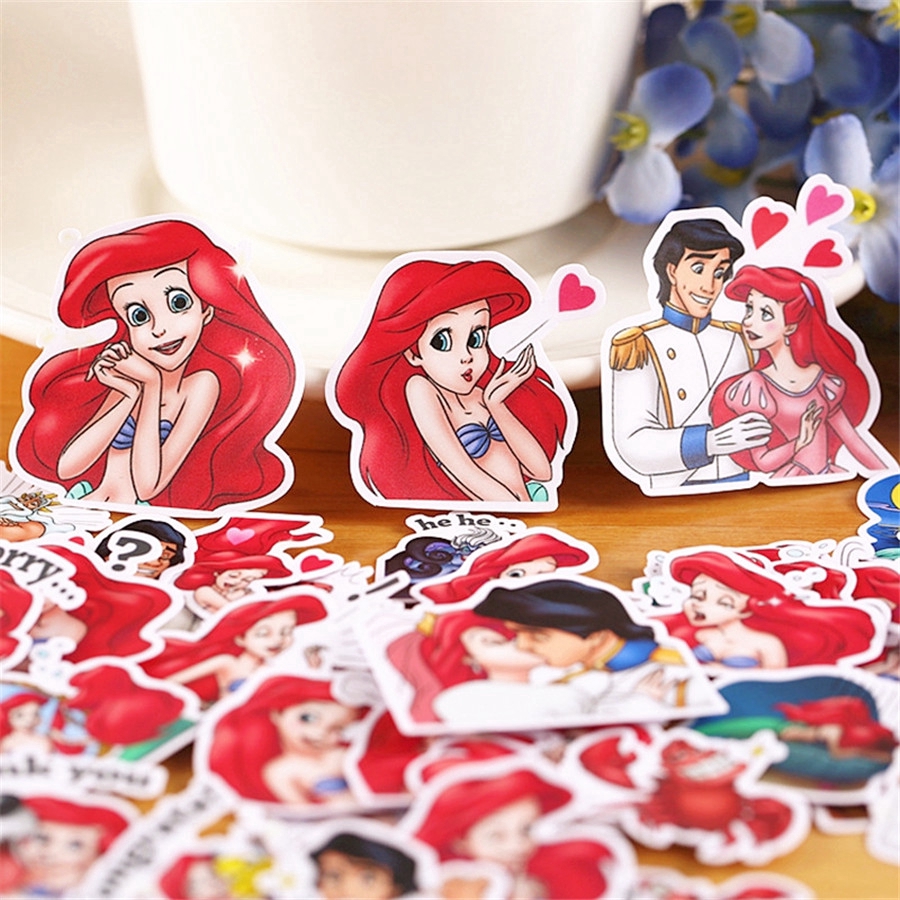 ❀ The Little Mermaid Princess - Ariel Diary Manual Giấy và decal dán tường ❀ 40Pcs/set Disney Princess DIY Decor Stickers XX01183