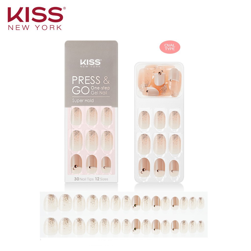 Bộ 30 Móng Tay Gel Tự Dán Press &amp; Go Kiss New York Nail Box - Neutral Aurora (KPN08K)