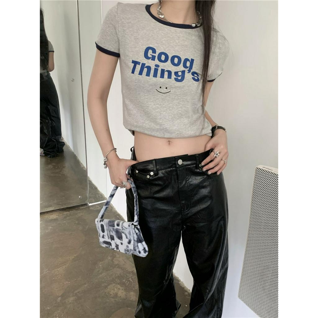 Áo Thun Cộc Tay Dáng Ôm In Chữ Màu Sắc Tương Phản Thời Trang Cho Nữ 62729
