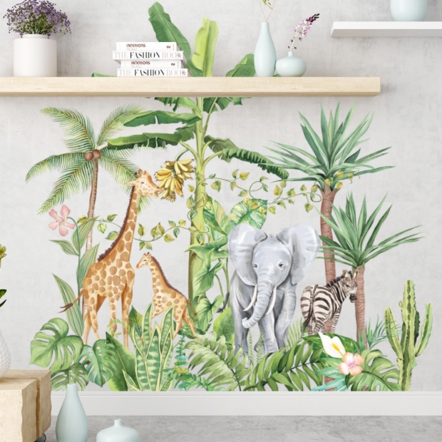Decal trang trí tường - Thú rừng đang ăn