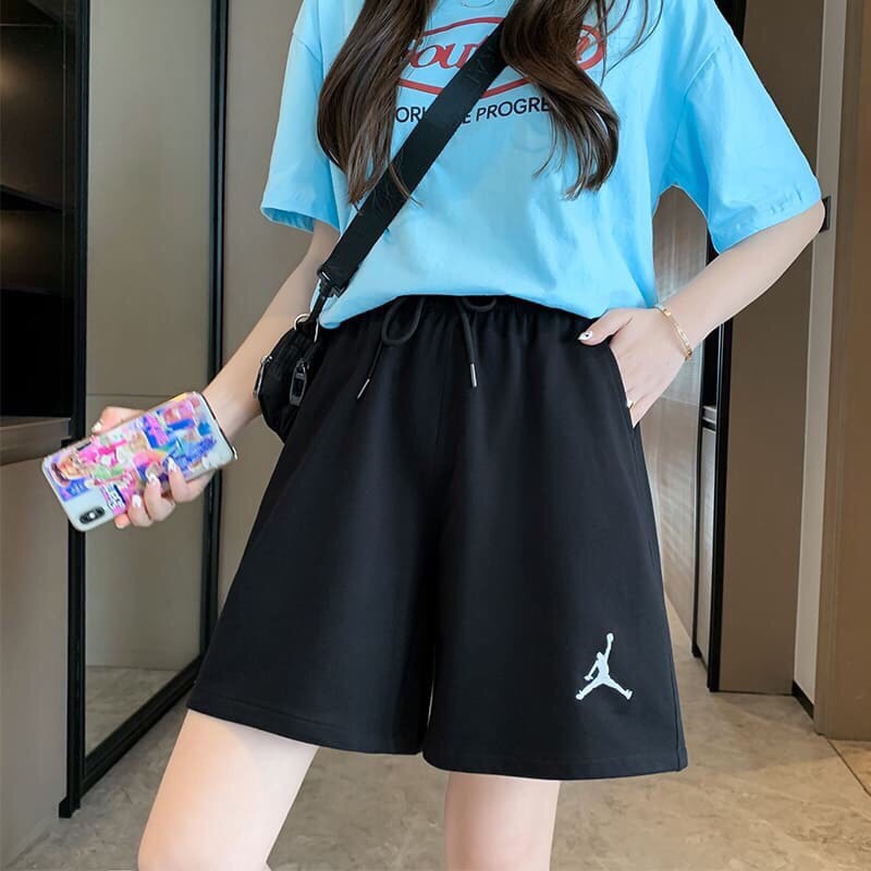 Quần Đùi Thể Thao Jordan Nữ MEESTORE - Sooc Thun Dáng Rộng Unisex Thêu Hình Sắc Nét Phong Cách Ullzang Đường Phố