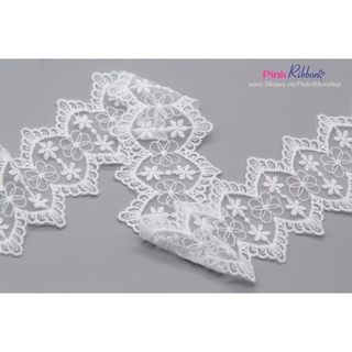 Ren trắng thêu hoa 6.5cm may viền cổ, may chân váy, viền cổ tay, viền khăn, phụ kiện may mặc, DIY, handmade