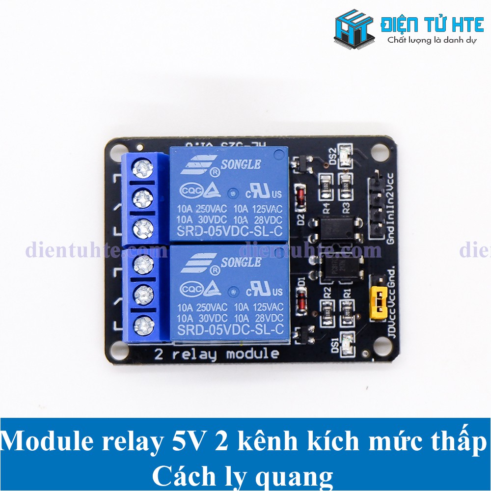 Module Relay 2 kênh  5V 12V có cách ly opto - Kích mức thấp - Hỗ trợ cấp nguồn riêng [HTE Quy Nhơn CN2]