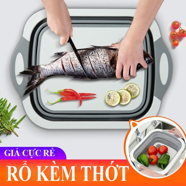 Bộ Thớt Rổ Đa Năng Thớt Kèm Rổ Gác Bồn Rửa Chén gấp gọn