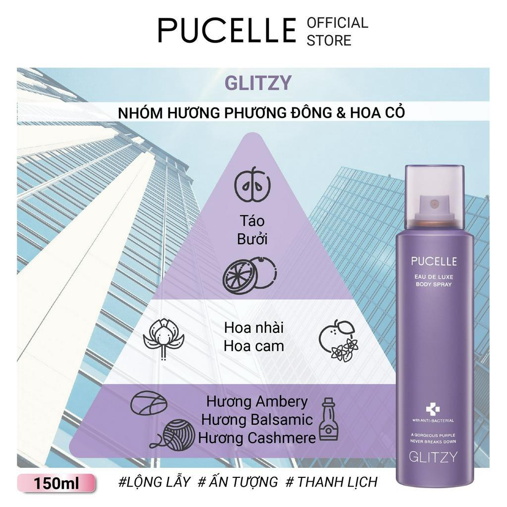 Nước hoa nữ thanh lịch PUCELLE Eau De Luxe Body Spray Glitzy 150ml hương phương Đông và Hoa Cỏ