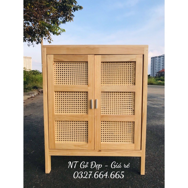 CABINET - TỦ GỖ THÔNG PHỐI MÂY MẮT CÁO VINTAGE