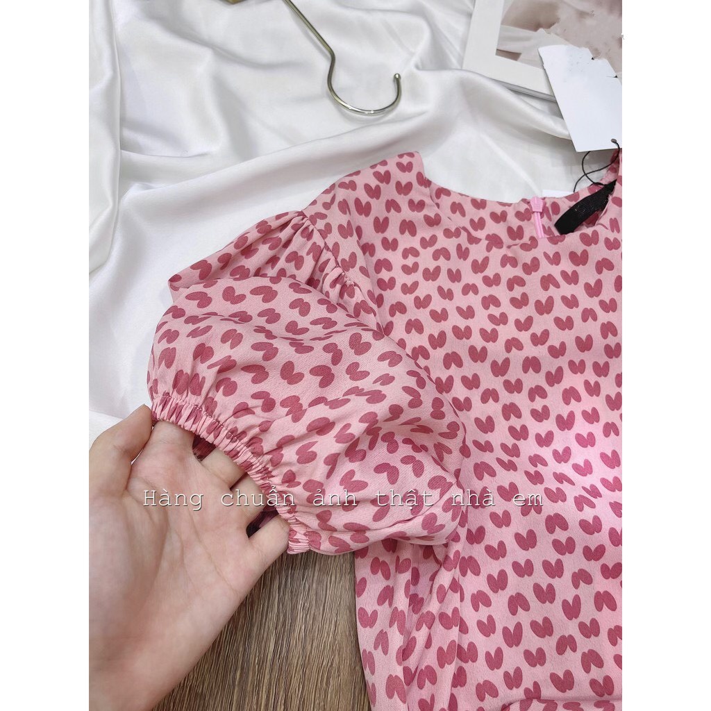 Váy tim ulzzang dáng dài cổ tròn voan tơ - Đầm hoa nhí Vintage Vaytimhong | BigBuy360 - bigbuy360.vn