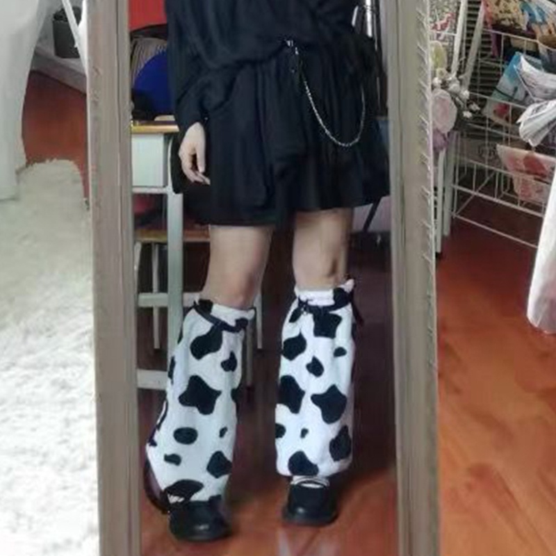 Xiangbao Vớ Dài Bằng Vải Bông Giữ Ấm Chân Họa Tiết Da Báo Trắng Đen Phong Cách Gothic Lolita Mùa Đông Cho Nữ