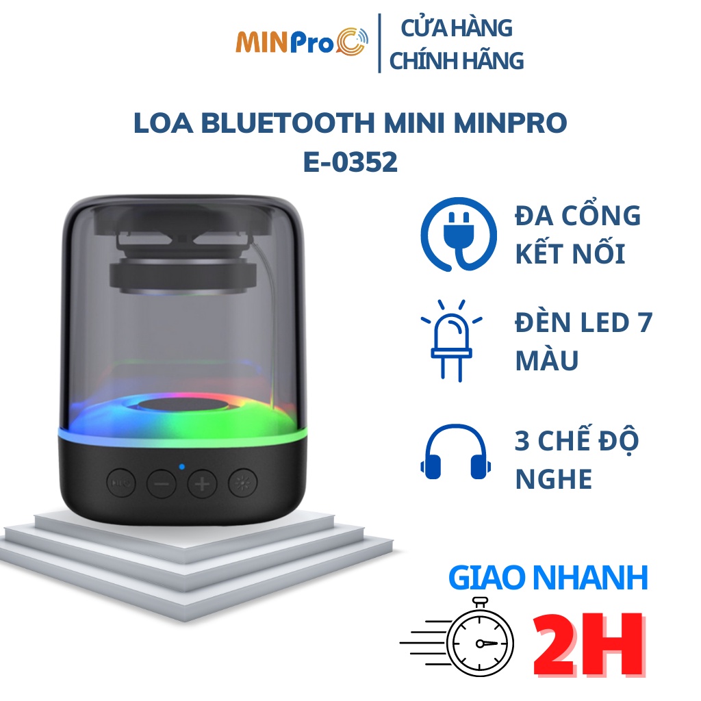 Loa Bluetooth Mini MINPRO E-0352 cầm tay không dây nghe nhạc bass mạnh có đèn led