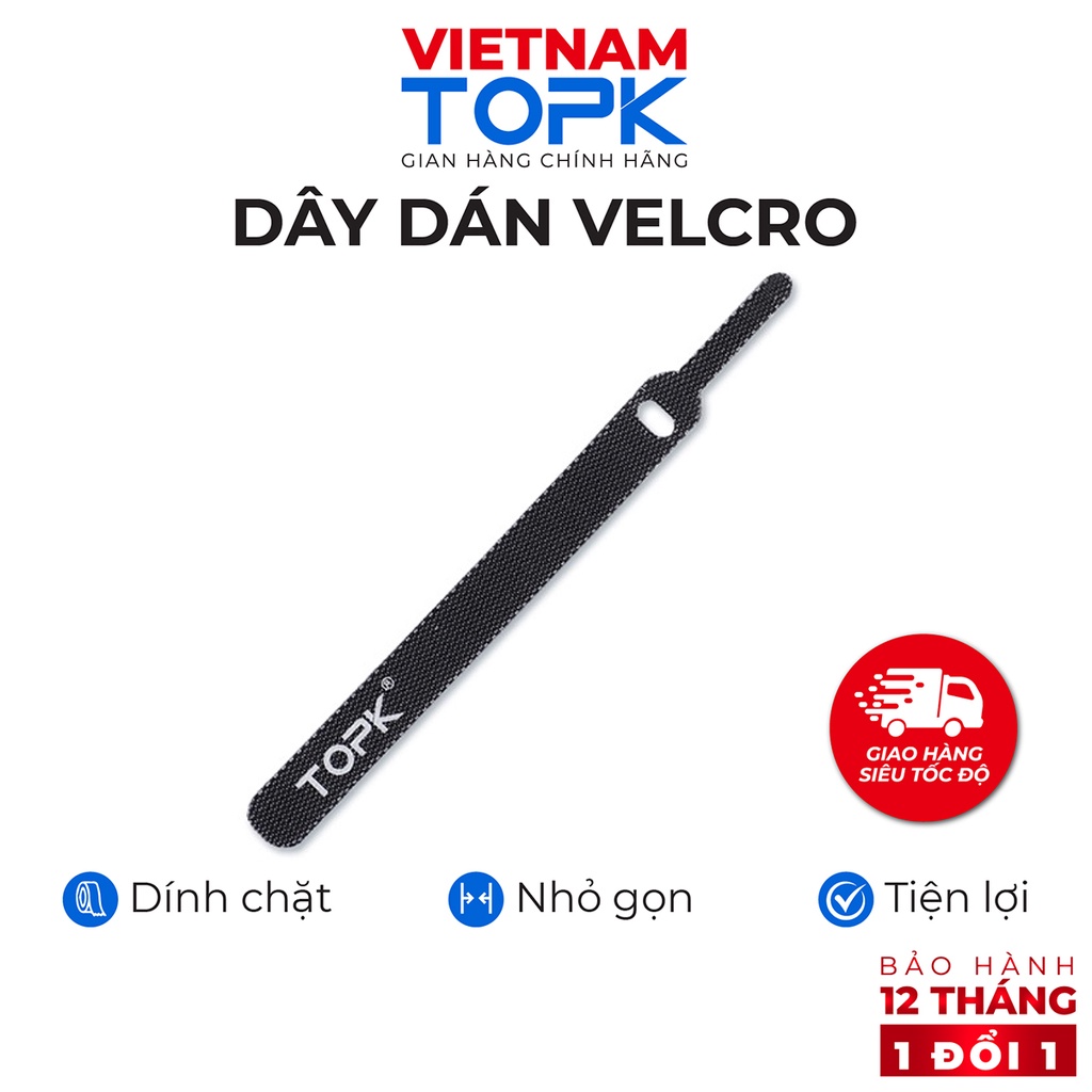 Dây dán tiên lợi Velcro làm gọn dây sạc, dây tai nghe,...TOPK J02 - Hàng phân phối chính hãng - Bảo hành 18 tháng