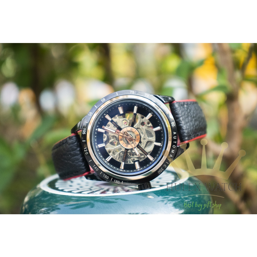 Đồng hồ nam cao cấp chính hãng cơ tự động FORSINING A1 dây da tặng kèm vòng đeo tay và Hộp đi kèm