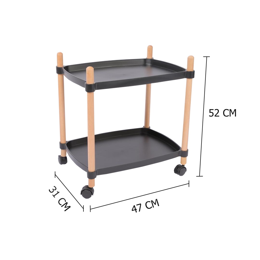 HomeBase STACKO Kệ để đồ 2 tầng bằng nhựa có bánh xe FOREST Thái Lan W47xD31xH52cm màu đen