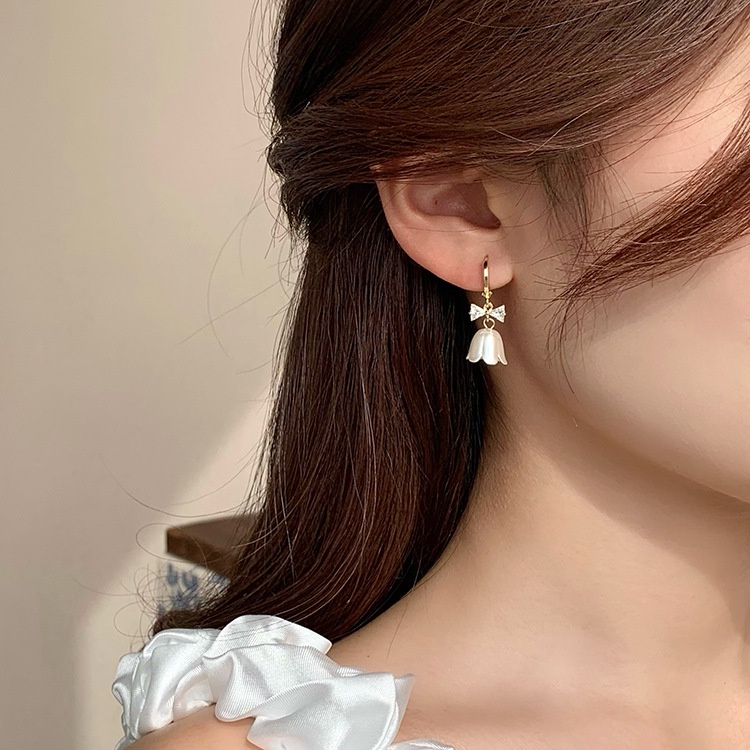 Niche Bông Tai Mạ Bạc 925 Hình Hoa lily Phong Cách Hàn Quốc Thời Trang Mùa Hè Cho Nữ