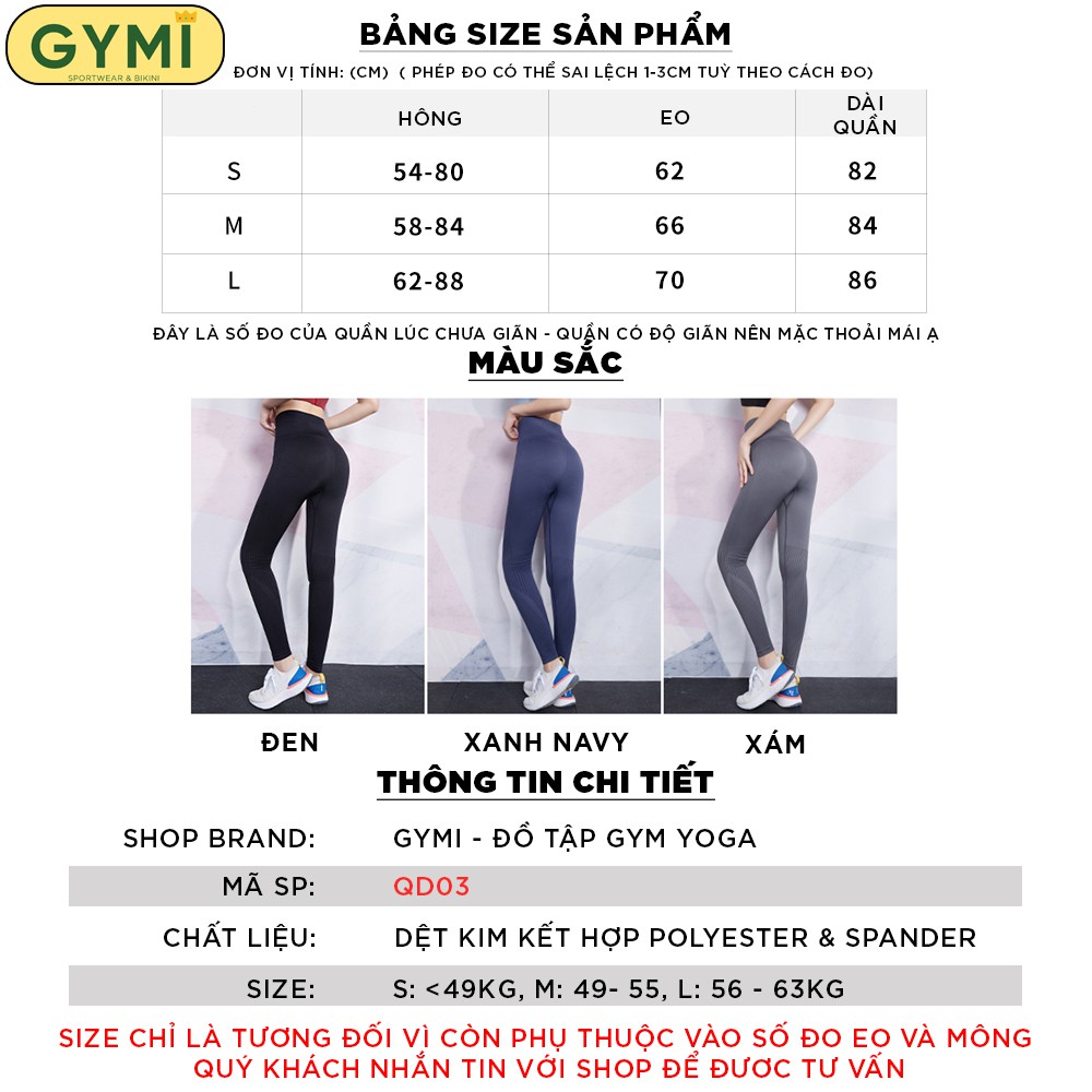 Quần tập gym yoga nữ GYMI QD03 dáng legging dài thể thao chất dệt kim co giãn lưng cao nâng mông