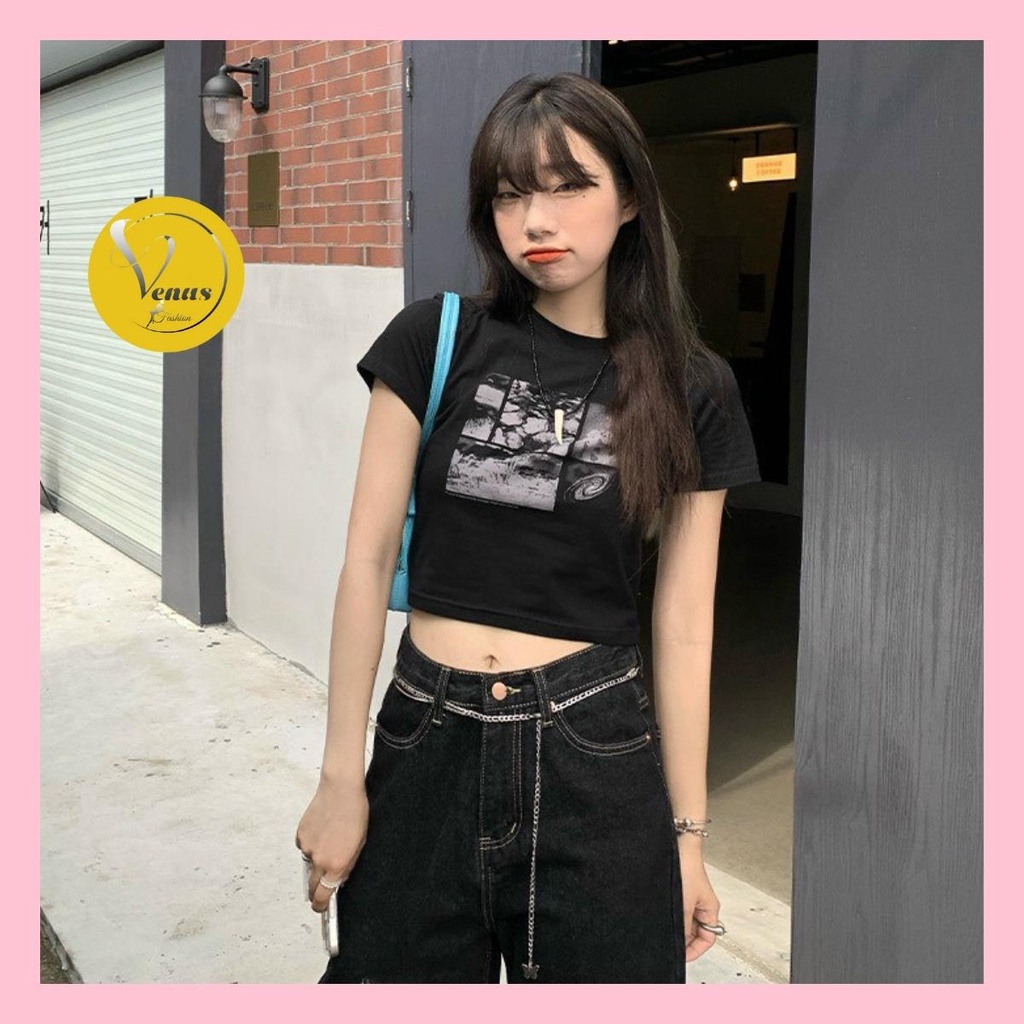 Áo croptop cổ tròn tay ngắn MOUNT chất thun mềm mát_VENUS