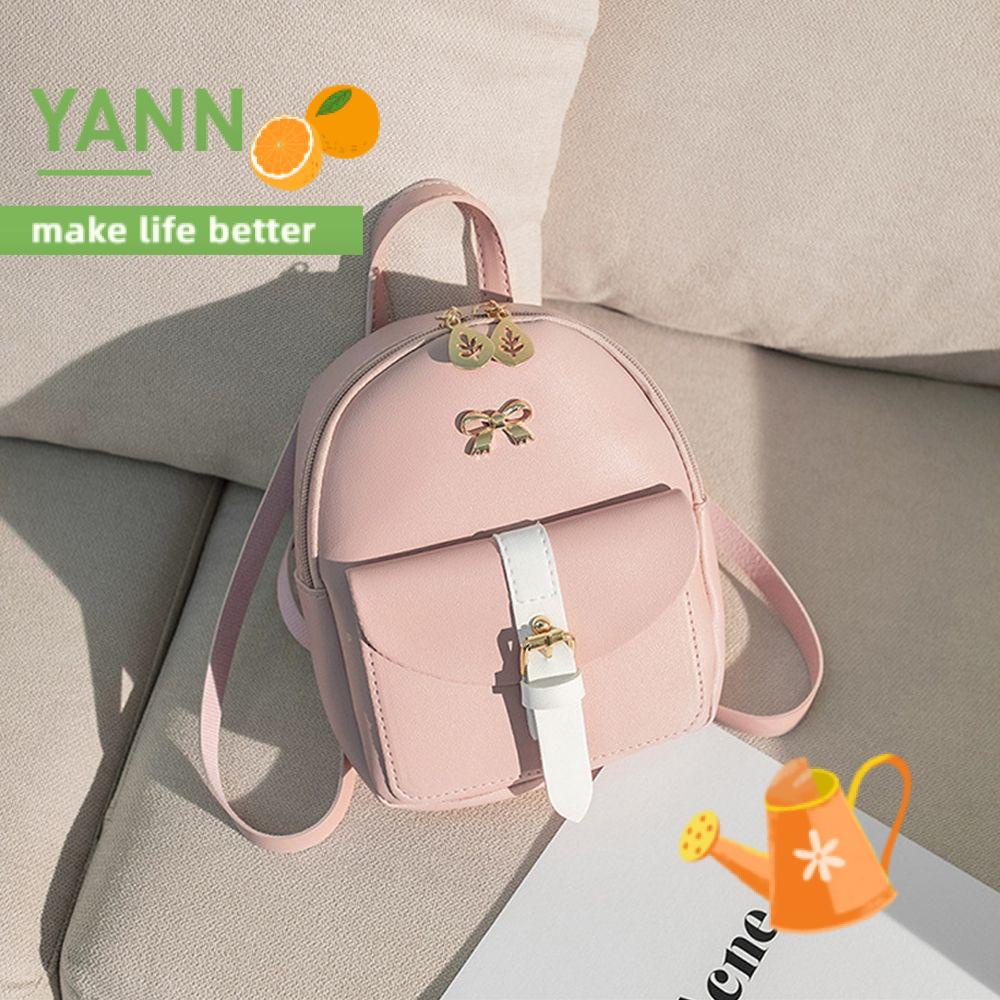 Ba Lô Da PU Mini Đính Nơ Họa Tiết Lá Khoét Rỗng Dễ Thương Cho Nữ