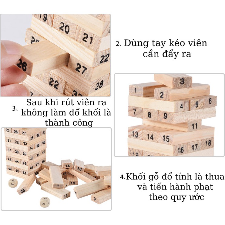 [ Siêu rẻ] Khối đồ chơi trẻ em bằng gỗ 54 chi tiết đồ chơi rút gỗ trẻ em