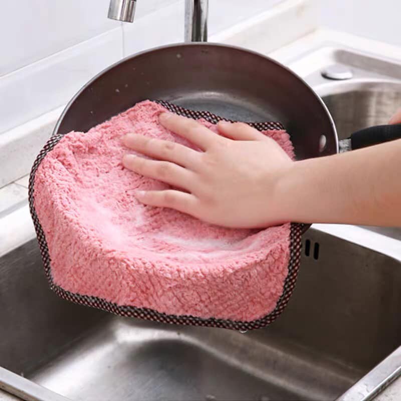 Sét 10 khăn lau siêu thấm viền kẻ có móc treo