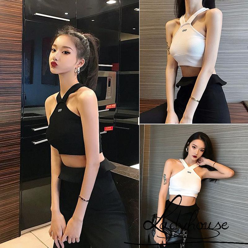 Áo Croptop Dệt Kim Hai Dây Cổ Chữ V In Chữ Thời Trang Mùa Hè Dành Cho Nữ