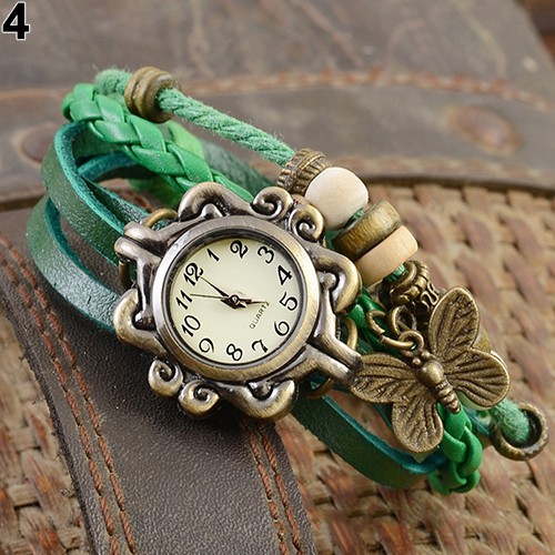 Đồng hồ thiết kế dạng vòng tay đeo tay chất da phong cách Vintage cho nữ