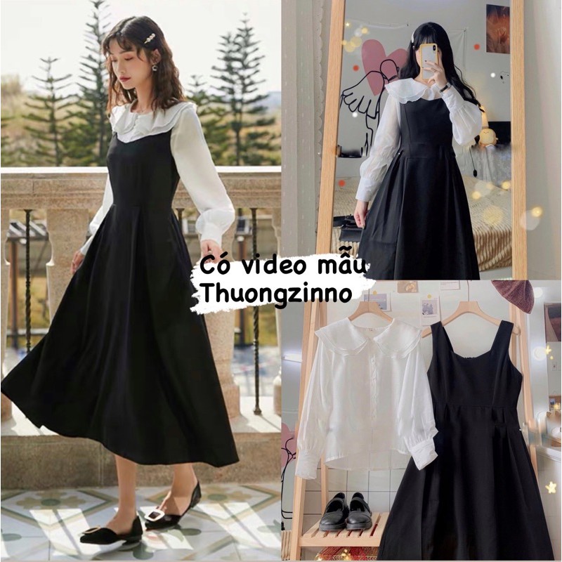 [Ảnh thật/Video] Set áo kèm yếm kiểu Pháp dáng xòe dài mùa thu vintage đơn giản nhẹ nhàng trẻ trung Váy yếm tiểu thư | BigBuy360 - bigbuy360.vn