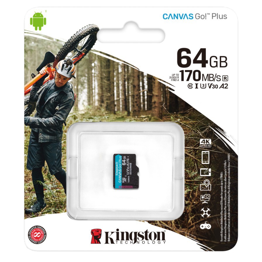 Thẻ nhớ Kingston Canvas Go Plus V30 MicroSD 64GB cho di động Android, camera, flycam và sản xuất video 4K SDCG3/64G