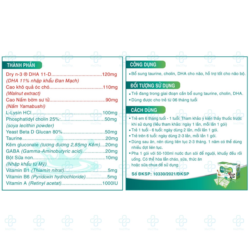 Bổ não Babi Moon IQ - Bổ sung dinh dưỡng, DHA cho não, giúp trẻ thông minh Dược MEDSTAND (Hộp 20 gói) [Chính Hãng]