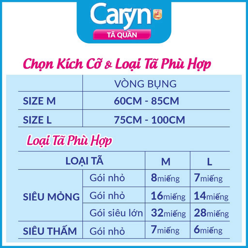 Tã Bỉm Quần Người Lớn Caryn Mỏng Nhẹ Chống Tràn Size M - 16 Miếng