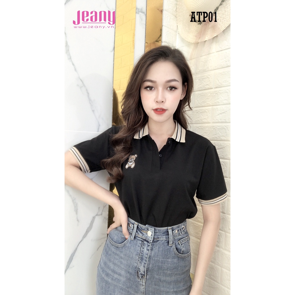 Áo thun polo nữ thêu gấu cổ bẻ vải cao cấp thoáng mát đủ size ATP01 - Jeany