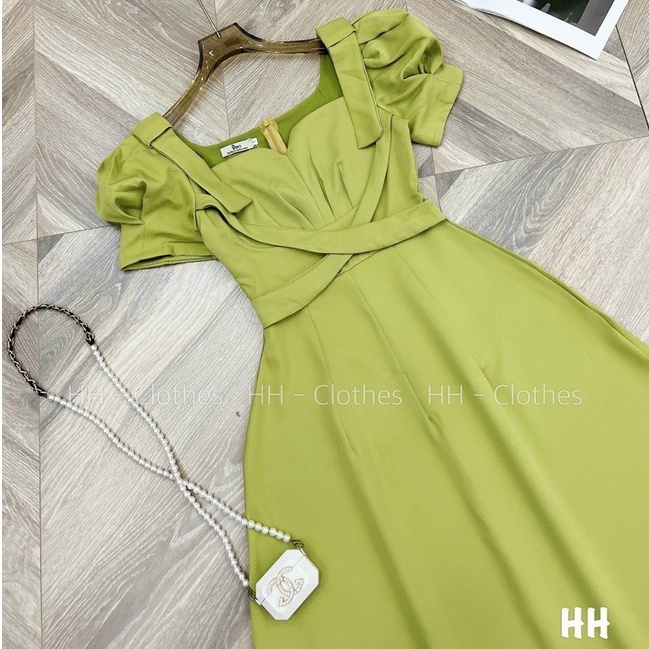 Đầm Dự Tiệc Thiết Kế Dáng Xòe Tay Phồng Cổ Vuông Cách Điệu 2 Dây Đan Chéo Xinh Sắn Thời Trang Váy Nữ Xm Minh Phúc
