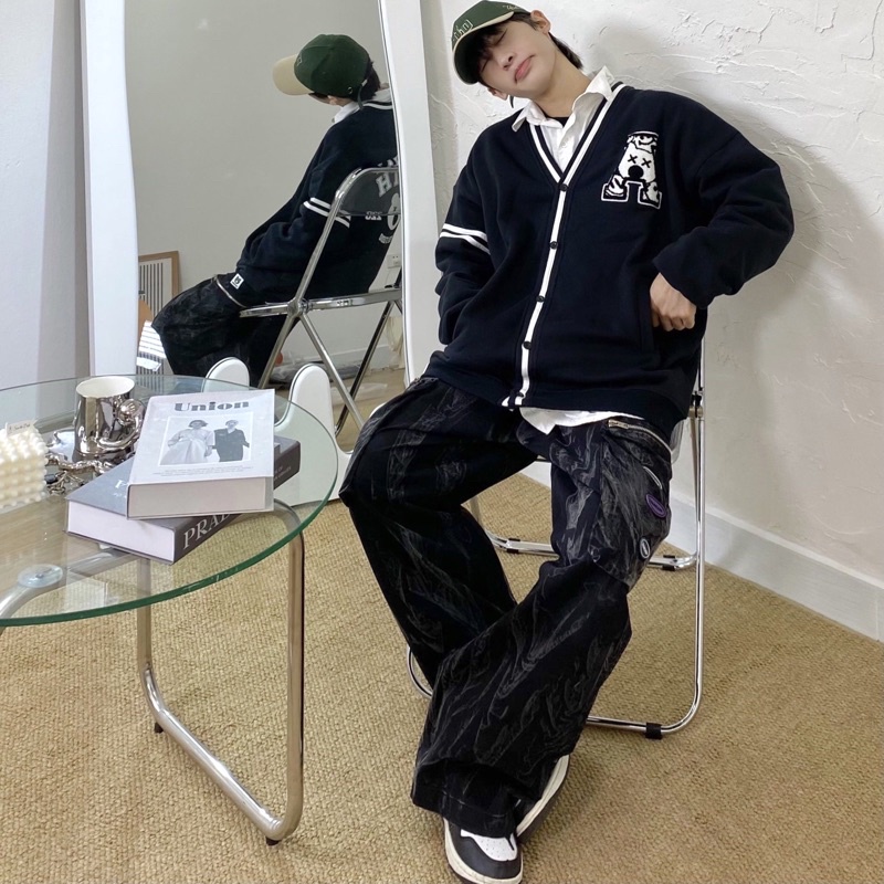 AITHERSTUDIO Áo Cardigan Bear thêu Logo Xù Form rộng