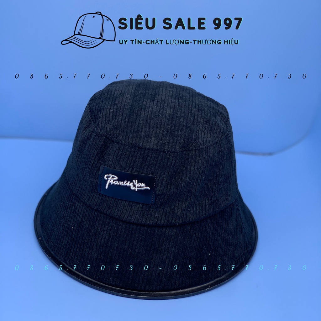 MŨ VÀNH CỤP CHẤT NHUNG GÂN DÀY 2 LỚP LOGO PROMISYOU HOT TREND FORM CHUẨN NAM NỮ 48-56CM