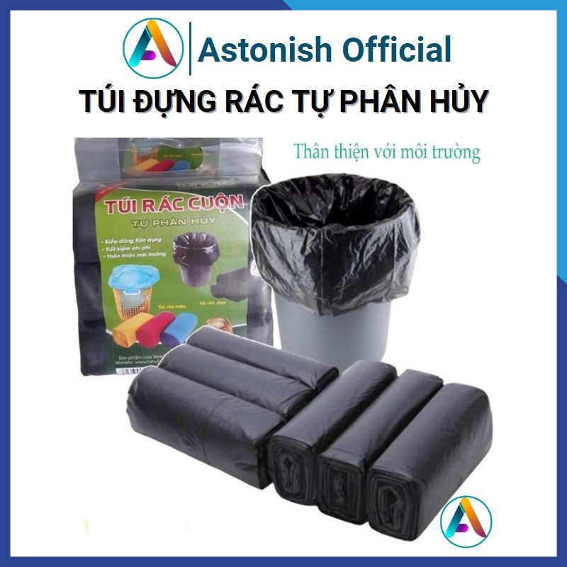 Túi đựng rác tự hủy sinh học TAHUFA combo 3 cuộn túi rác màu đen size tiểu trung đại