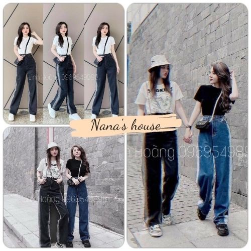 Quần Culottes Jeans Nữ Sọc Loang Chạy Viền 🎁 Nana's House - FREESHIP 🎁 Quần bò suông ống rộng cạp cao thiết kế hot trend