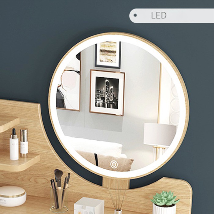 Bộ bàn ghế trang điểm gương Led phát sáng 2 ngăn kéo để đồ mỹ phẩm - Bàn phấn đẹp thiết kế thông minh decor phòng ngủ