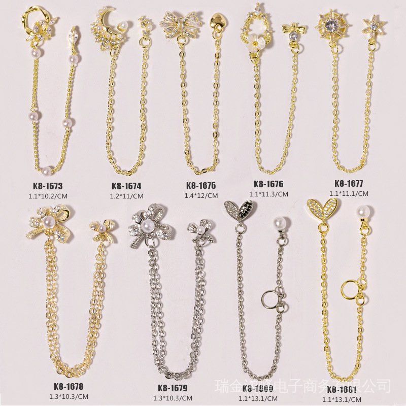Hàng Có Sẵn Bán Chạy Mới Mặt Dây Chuyền Mạ Vàng Zircon Ngọc Trai Nơ Đính Đá Zircon Vàng Trang Sức Cho Móng Tay Nghệ Thuật Hàng Mới