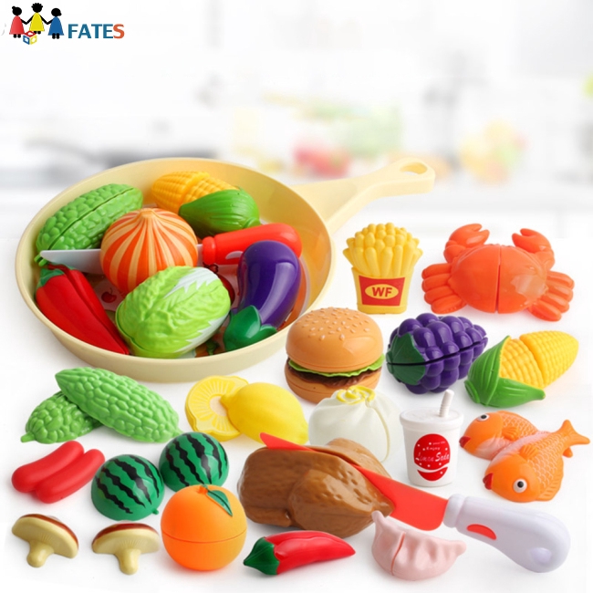Bộ đồ chơi gồm thức ăn và dao cho trẻ chơi trò nấu nướng