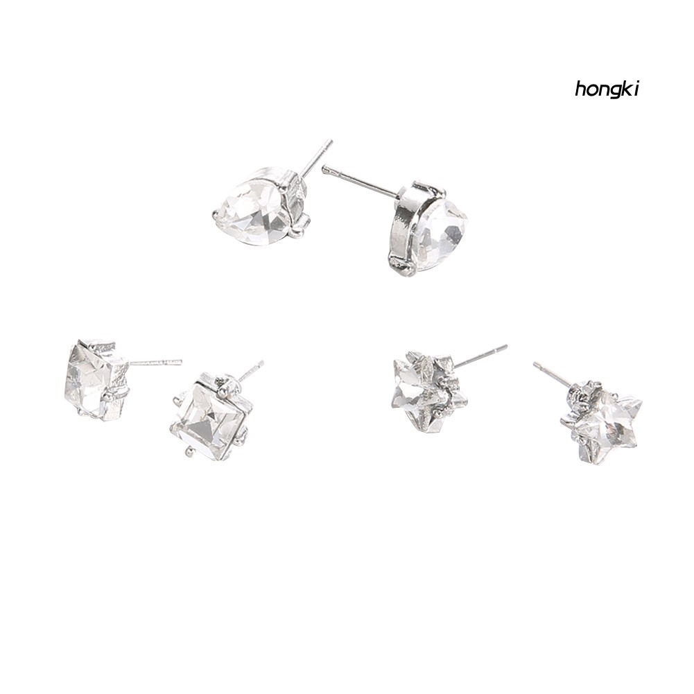 (Hàng Mới Về) Set 3 Đôi Bông Tai Hình Vuông / Ngôi Sao / Trái Tim Đáng Yêu Cho Nữ