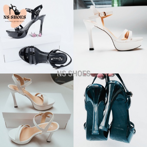 Sandal cao gót da bóng mềm 2 dây chéo 10cm thanh lịch, êm chân, tôn dáng - NS2134