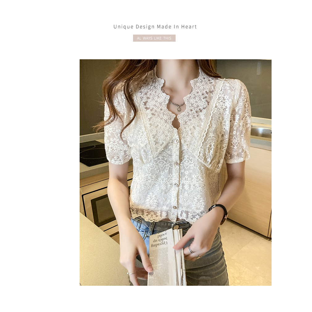 Áo Tay Ngắn Cổ Chữ V Hoạ Tiết Thêu Thiết Kế Thanh Lịch Cho Phái Nữ | BigBuy360 - bigbuy360.vn