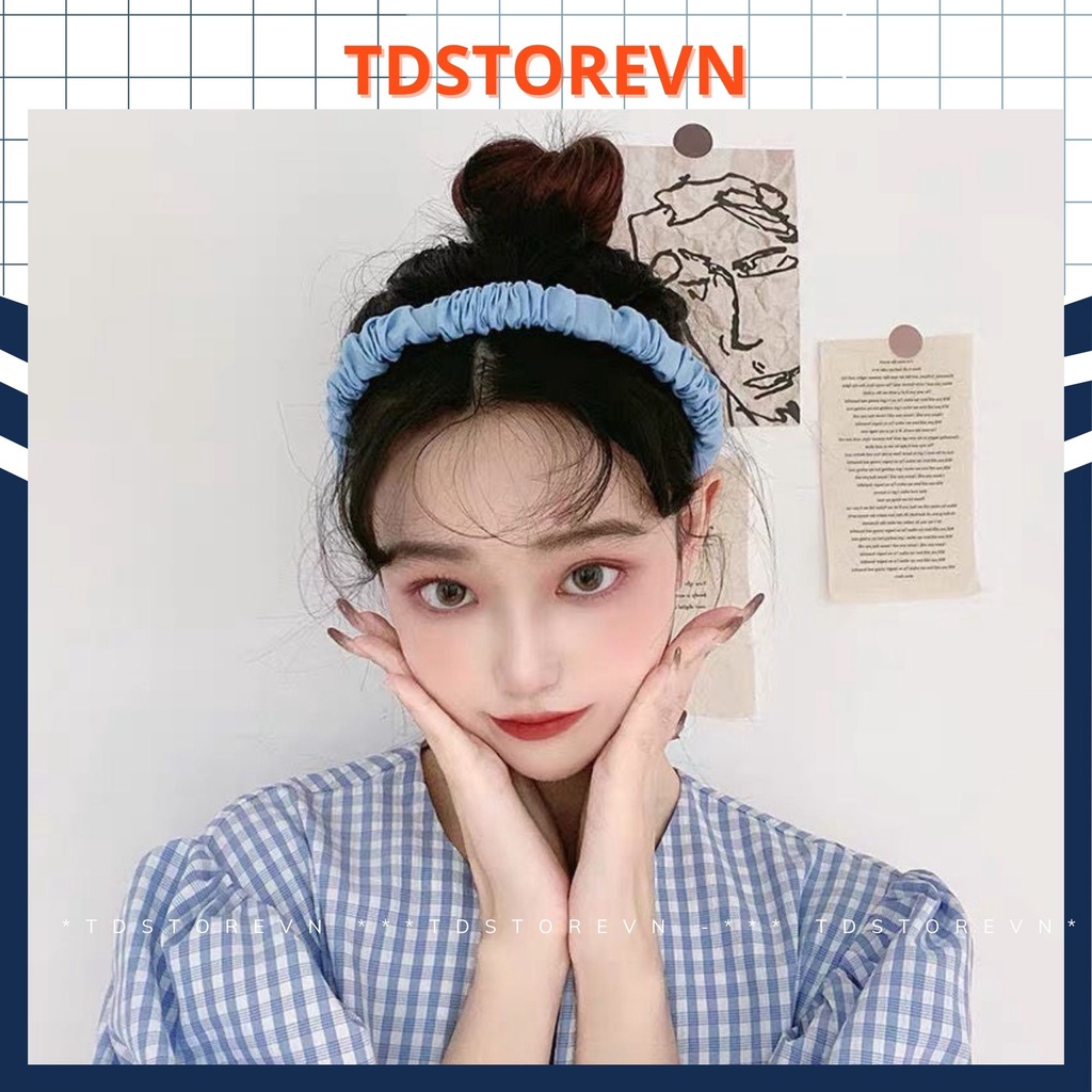 Bờm cài tóc vải lụa bóng nhiều màu phong cách Hàn Quốc, Băng đô rửa mặt vải satin nhún bèo xinh xắn - TDSTOREVN TD81