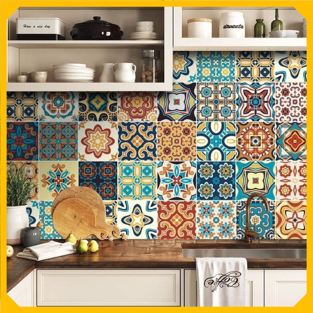 Tấm decal gạch bông trang trí. Kích thước: Dài 1m, rộng 0.6m