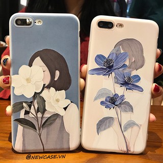 Ốp lưng dẻo họa tiết 3d cô gái và hoa châu âu - iphone 5, 6, 6plus, 7, 7plus, 8, 8plus, x