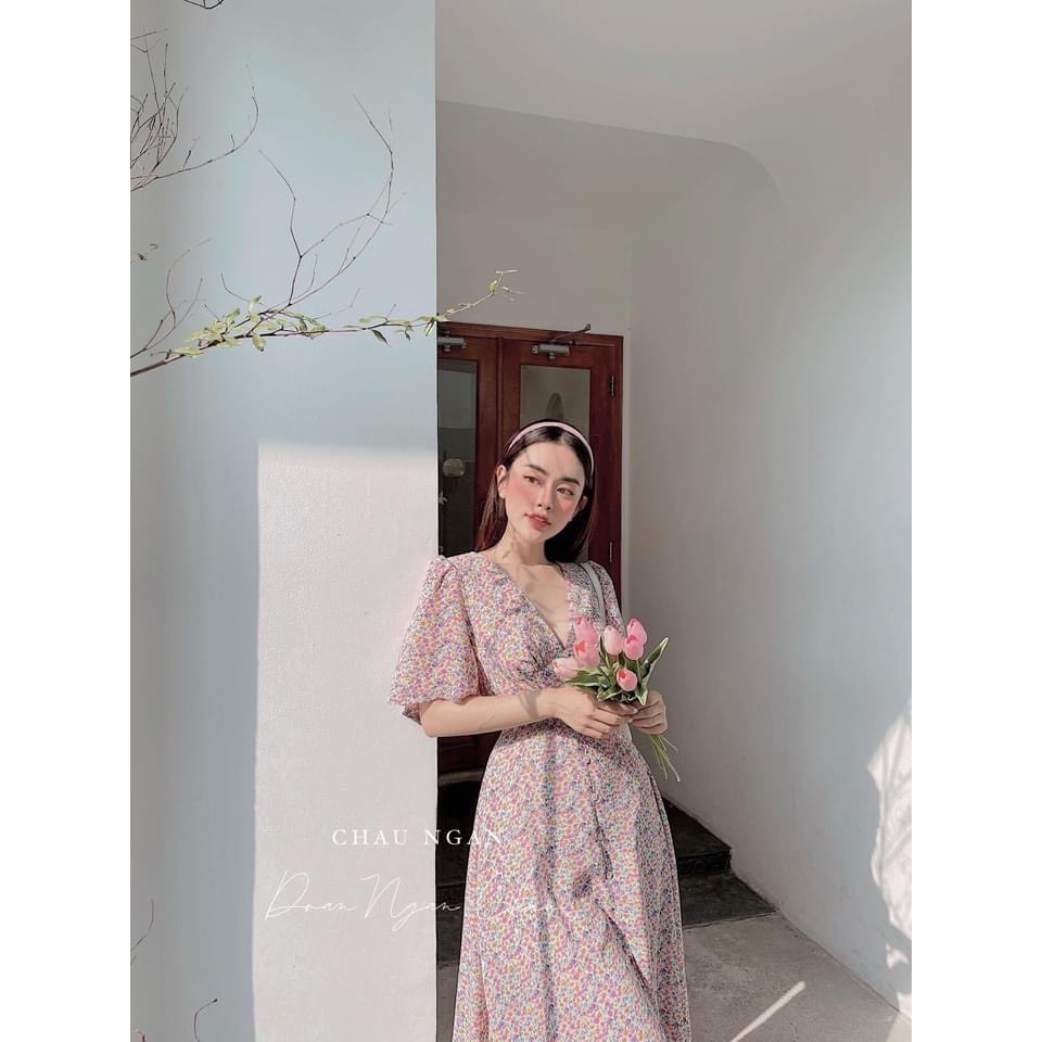 [Mã FAGREEN1505 giảm tới 30K đơn 99K] VÁY HOA NHÍ HỒNG CỔ V KHUY GIỮA TAY XÒE | BigBuy360 - bigbuy360.vn